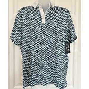 Rhone Polo Green Geometric AOP Golf Sport Performance Stretch Flex Men's M